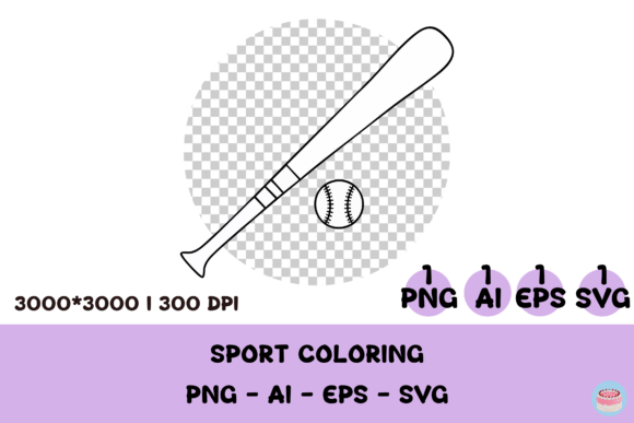 Baseball Bat and Ball Coloring Clipart