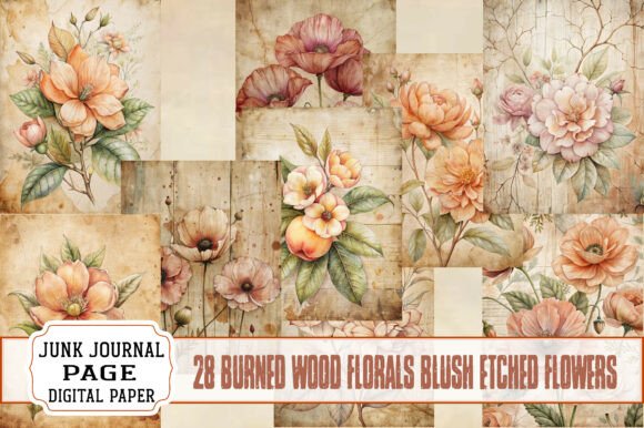 Burned Wood Florals Blush Etched Flowers