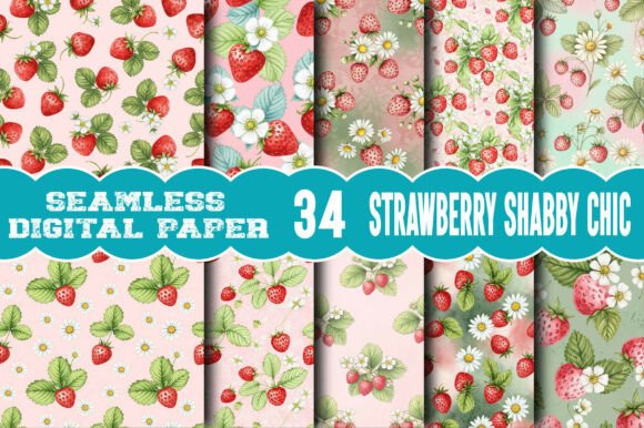 Seamless Strawberry Shabby Chic Digital Paper: A Whimsical Addition to Your Creative Projects